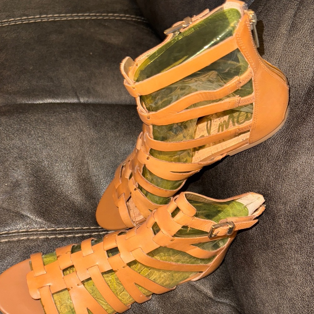 ✨ Sam Edelman Beck Gladiator Sandals 👡 Saddle Leather 🤎 Size 9.5 - Camel Flats - Picture 6 of 11